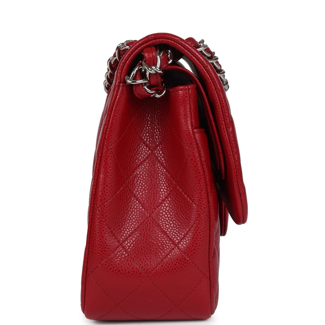 Chanel Jumbo Classic Double Flap Bag Red Caviar Silver Hardware