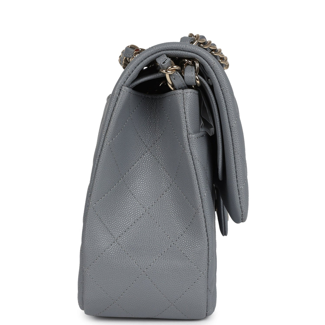 Chanel Jumbo Classic Double Flap Bag Light Grey Shiny Caviar Light Gold Hardware