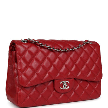 New Chanel Jumbo Classic Double Flap Red Caviar Silver Hardware