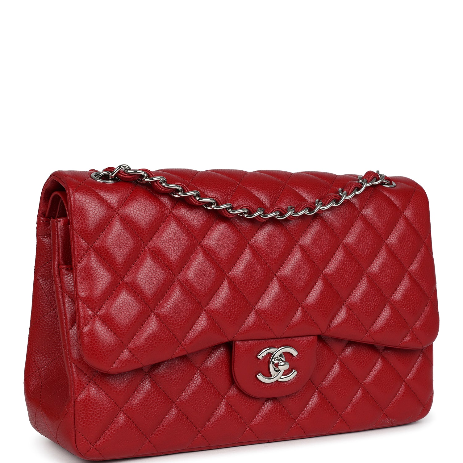 Chanel Jumbo Classic Double Flap Red Caviar Silver Hardware