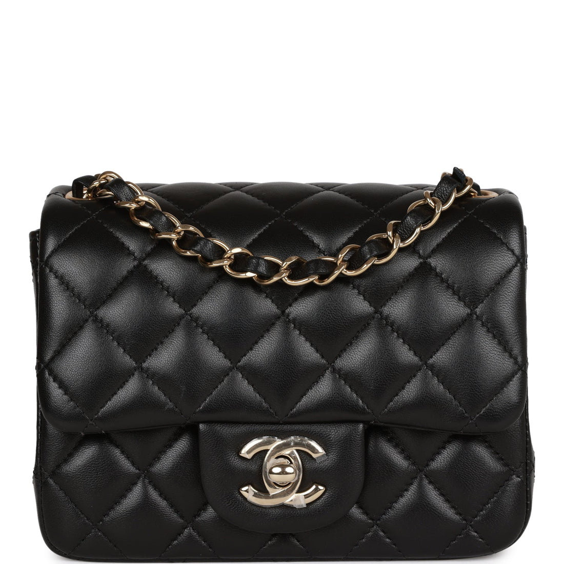 Chanel Mini Square Flap Bag Black Lambskin Light Gold Hardware