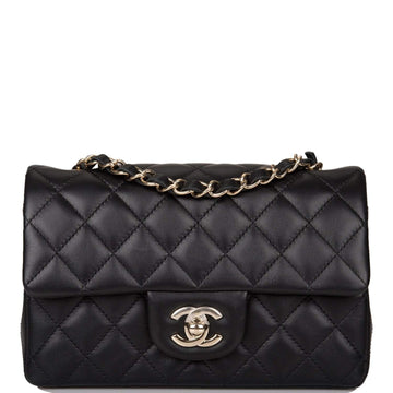 Chanel Mini Rectangular Flap Bag Black Lambskin Light Gold Hardware
