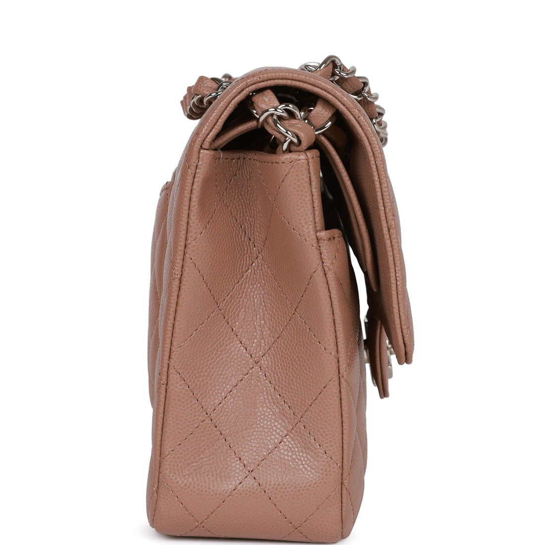 Chanel Medium Classic Double Flap Bag Beige Caviar Silver Hardware