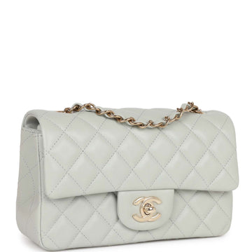 Chanel Mini Rectangular Flap Bag Light Grey Lambskin Light Gold Hardware