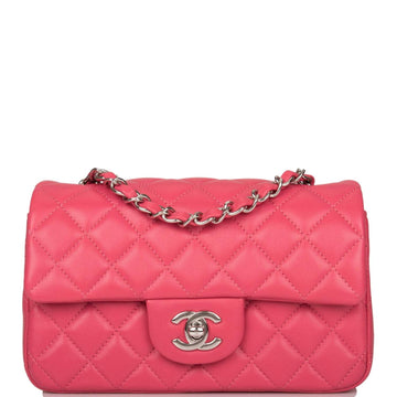 Chanel Pink Quilted Lambskin Rectangular Mini Classic Flap Bag Silver Hardware
