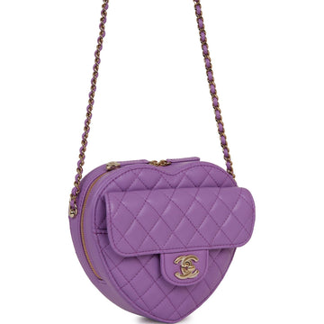 Chanel CC In Love Large Heart Bag Purple Lambskin Light Gold Hardware