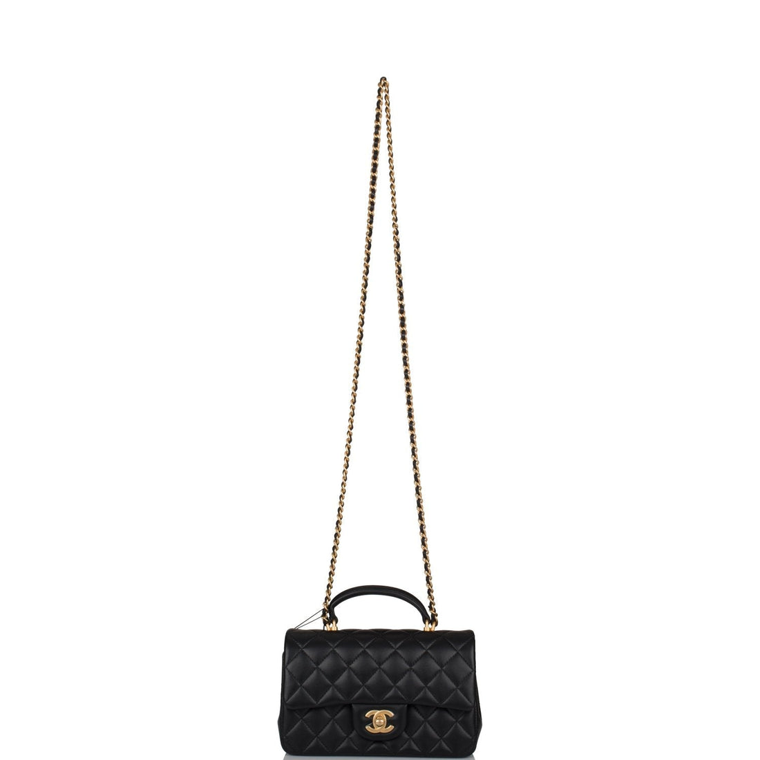 Chanel Rectangular Mini Flap Bag with Top Handle Black Lambskin Antique Gold Hardware