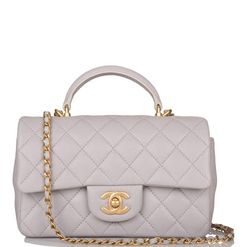 Chanel Mini Rectangular Flap Bag with Top Handle Gray Lambskin Antique Gold Hardware