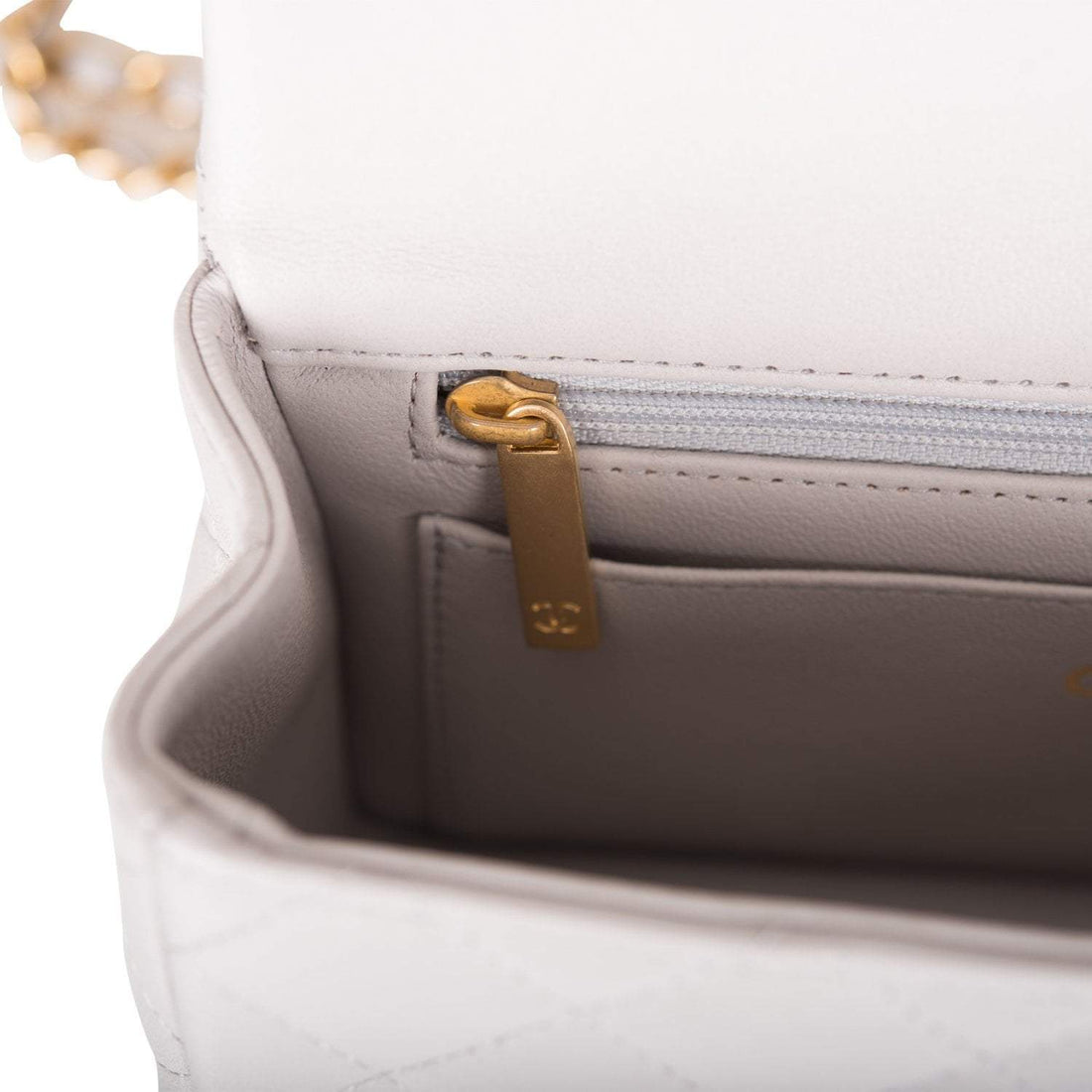 Chanel Mini Rectangular Flap Bag with Top Handle Gray Lambskin Antique Gold Hardware