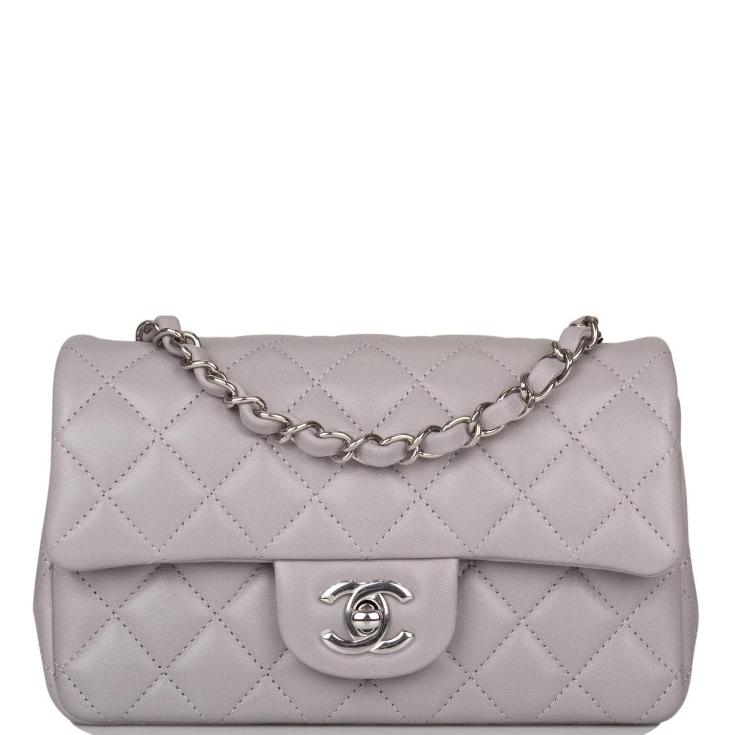 Chanel Light Gray Quilted Lambskin Rectangular Mini Classic Flap Bag Silver Hardware