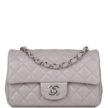 Chanel Light Gray Quilted Lambskin Rectangular Mini Classic Flap Bag Silver Hardware