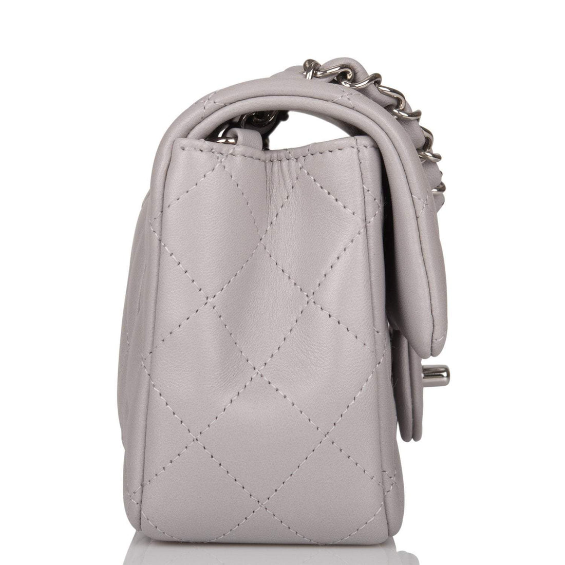 Chanel Light Gray Quilted Lambskin Rectangular Mini Classic Flap Bag Silver Hardware
