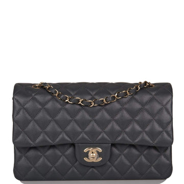 Chanel Medium Classic Double Flap Bag Dark Gray Caviar Light Gold Hardware