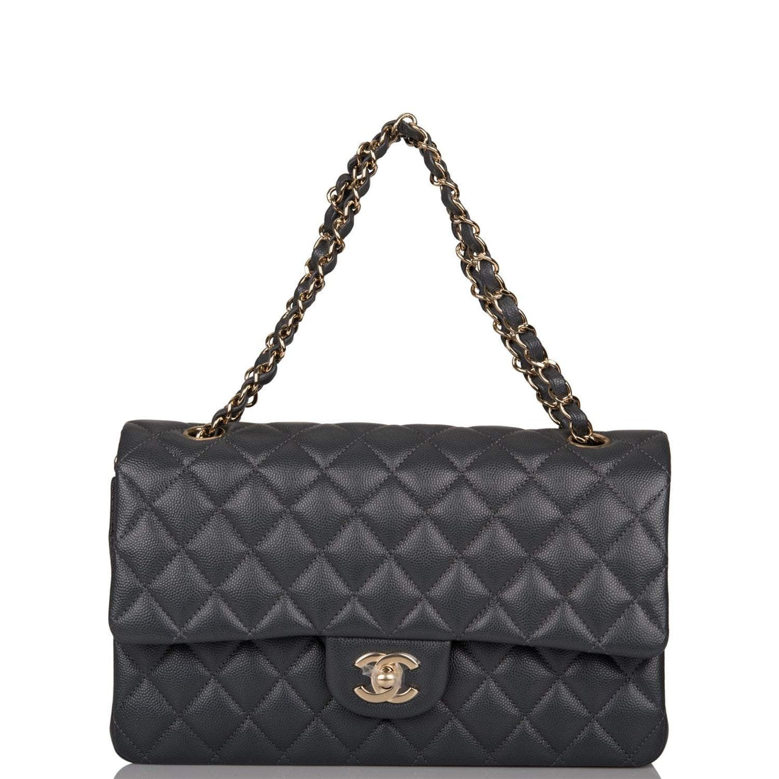 Chanel Medium Classic Double Flap Bag Dark Gray Caviar Light Gold Hardware