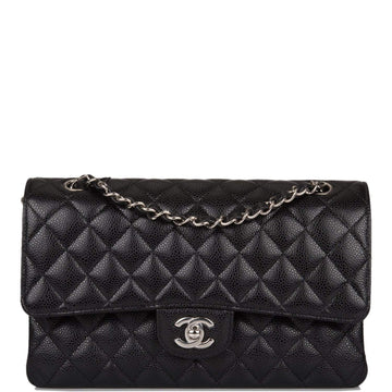 Chanel Medium Classic Double Flap Bag Black Quilted Caviar Silver Hardware