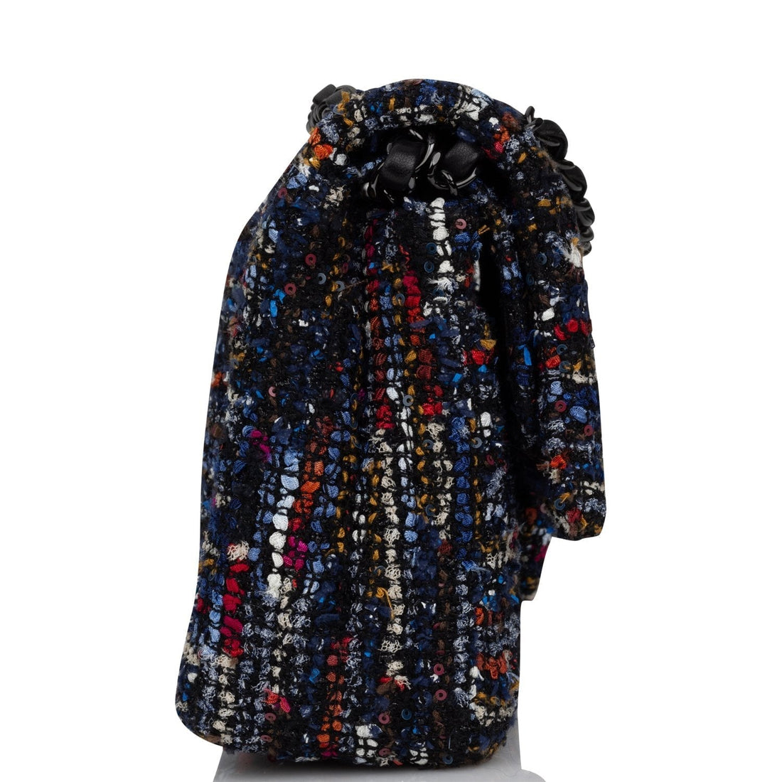 Chanel Medium Classic Double Flap Bag Navy Tweed Black Hardware