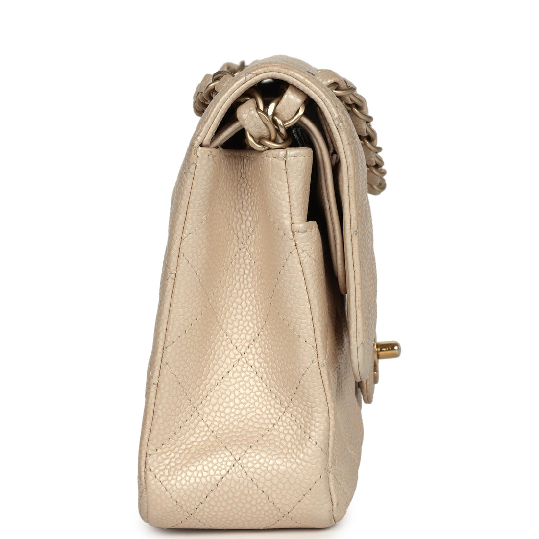 New Chanel Medium Classic Double Flap Pearly Beige Caviar Gold Hardware