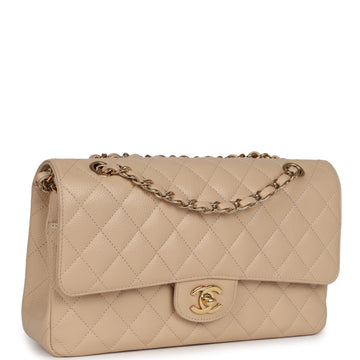 New Chanel Medium Classic Double Flap Beige Caviar Gold Hardware