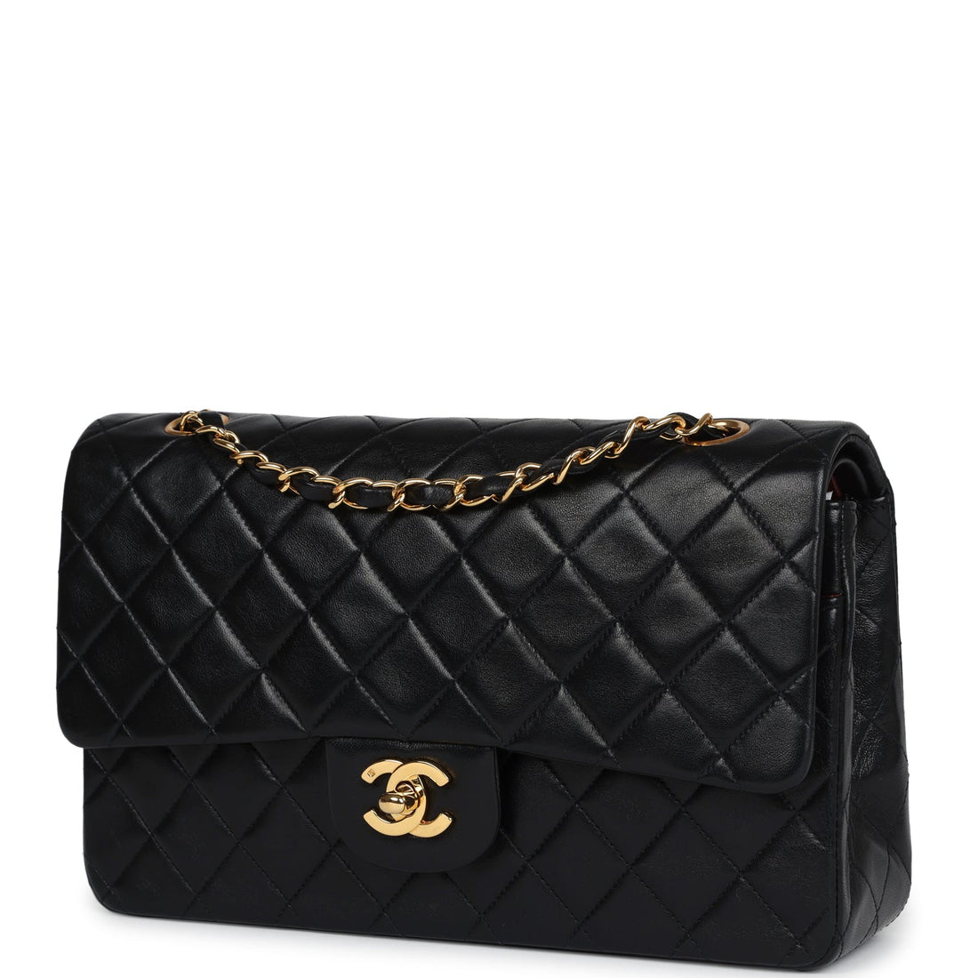 Vintage Chanel Medium Classic Double Flap Black Lambskin Gold Hardware