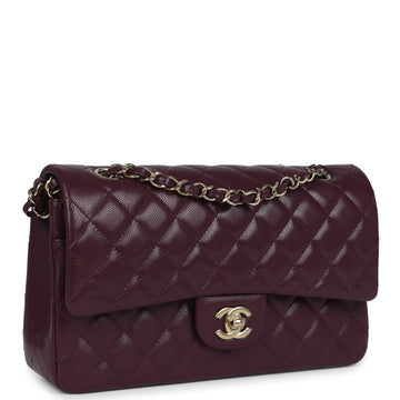 Chanel Medium Classic Double Flap Bag Burgundy Caviar Light Gold Hardware