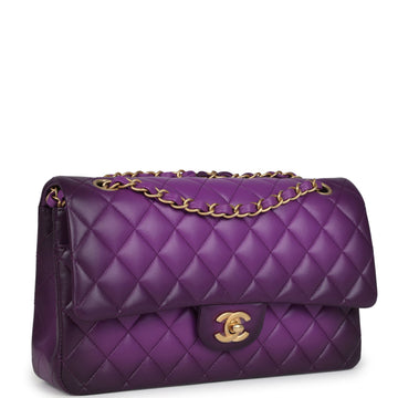 Chanel Medium Classic Double Flap Bag Purple Ombre Lambskin Brushed Gold Hardware