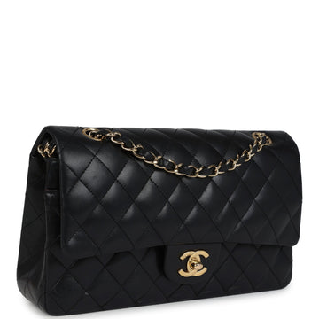 Chanel Medium Classic Double Flap Bag Black Lambskin Gold Hardware