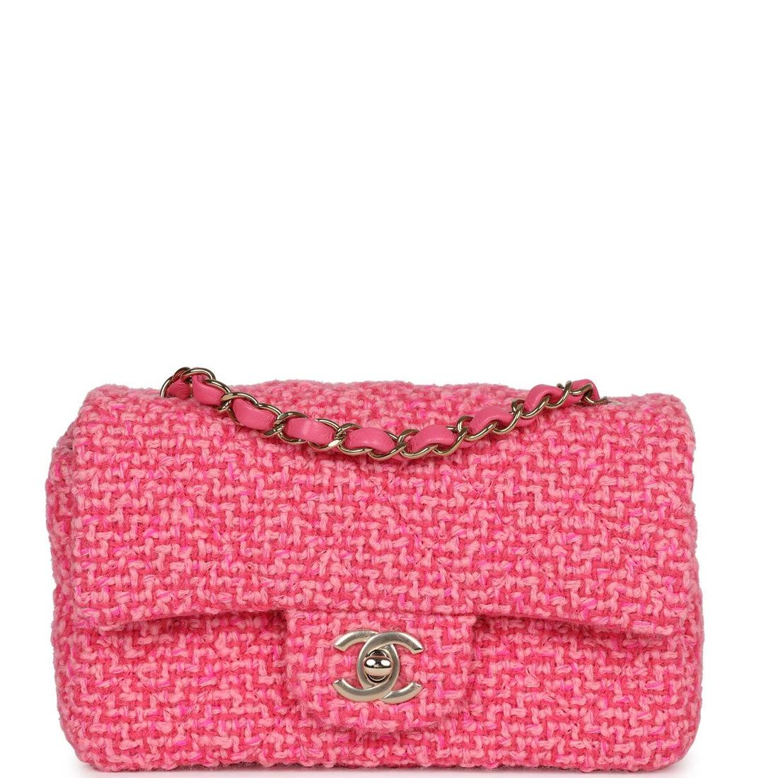 Chanel Mini Classic Rectangular Flap Bag Pink Tweed Gold Hardware
