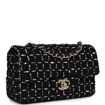 Chanel Mini Classic Rectangular Flap Black and White Tweed Gold Hardware