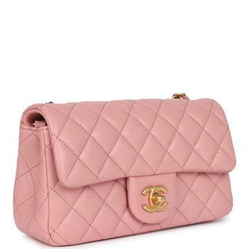 Chanel Mini Pearl Crush Rectangular Flap Dark Pink Lambskin Brushed Gold Hardware