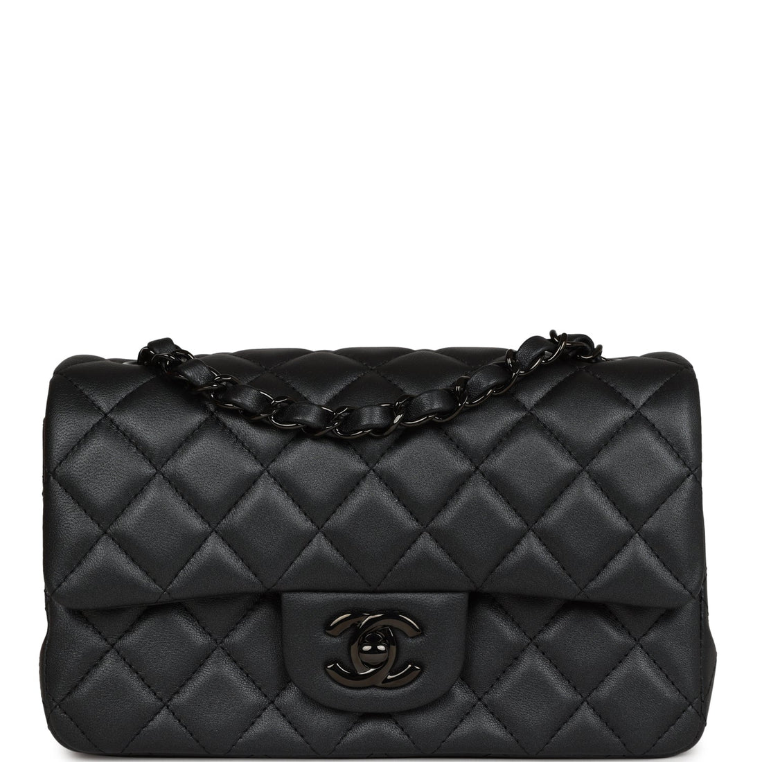 Chanel Mini Rectangular Flap So Black Iridescent Lambskin Black Hardware