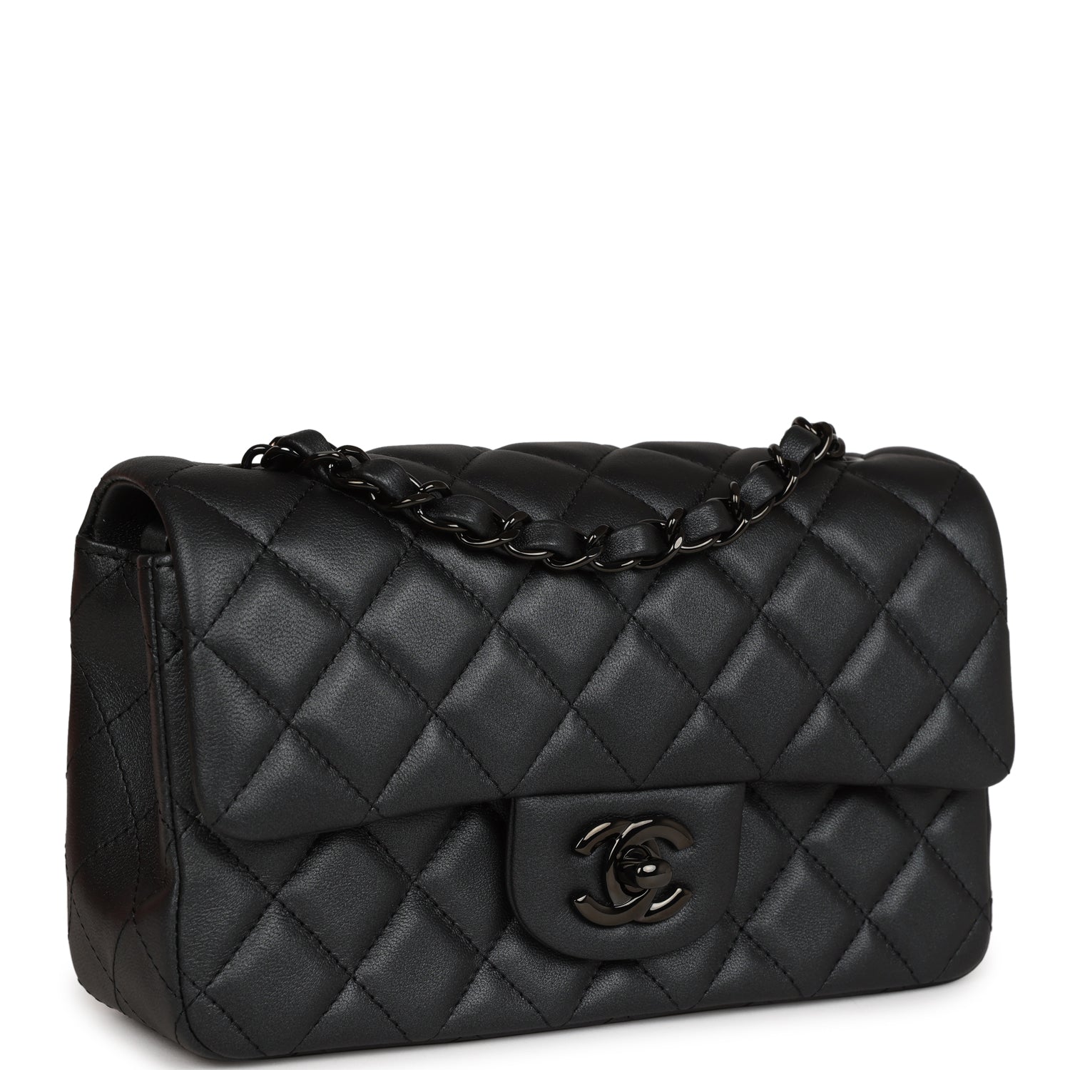 Chanel Mini Rectangular Flap So Black Iridescent Lambskin Black Hardware