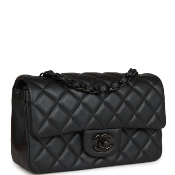 Chanel Mini Rectangular Flap So Black Iridescent Lambskin Black Hardware