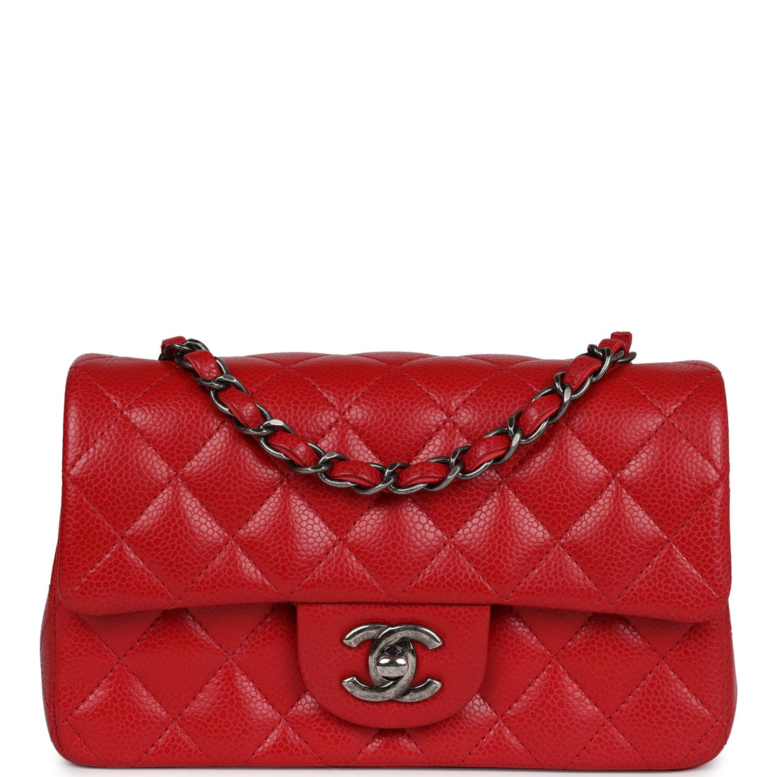 New Chanel Mini Rectangular Flap Red Caviar Ruthenium Hardware