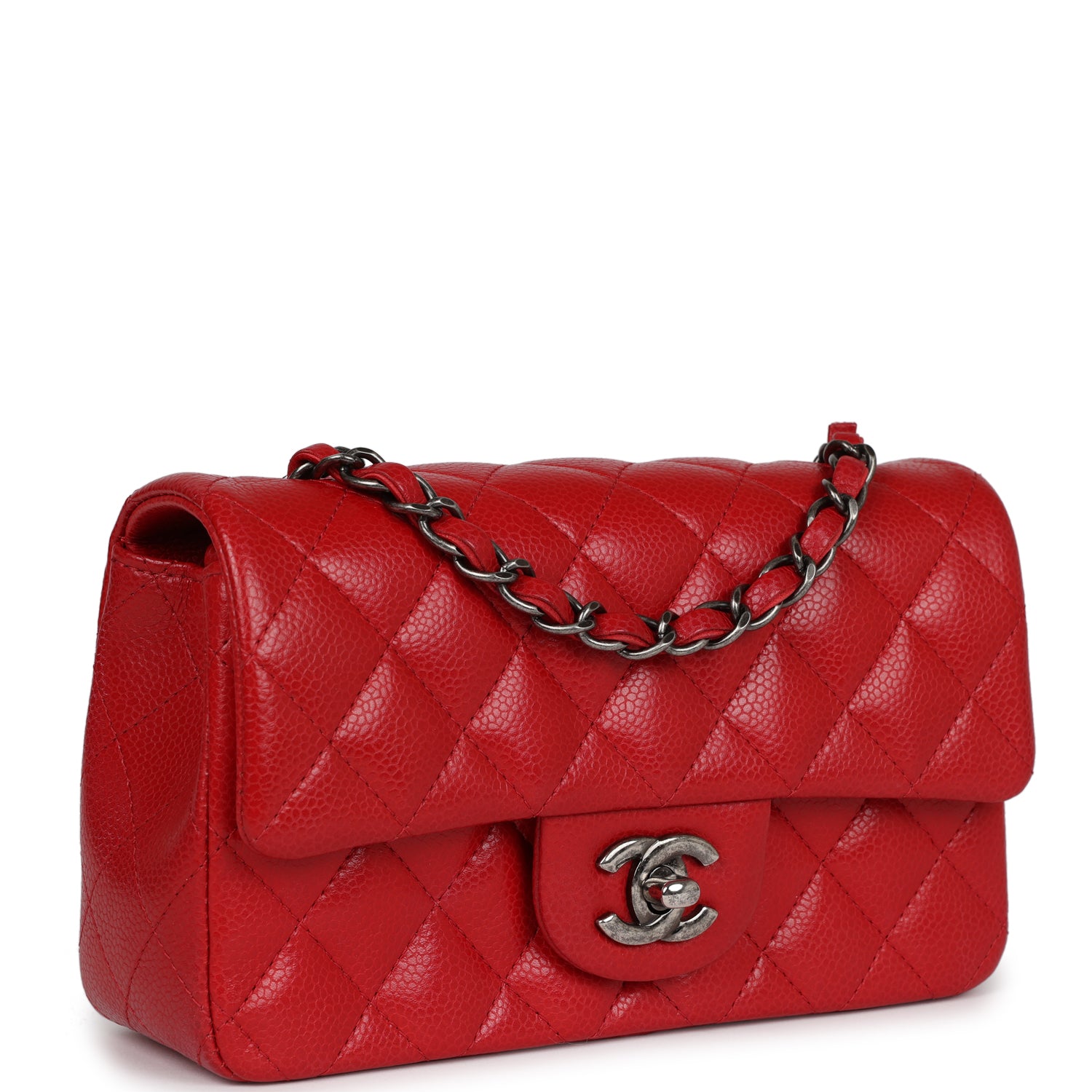 New Chanel Mini Rectangular Flap Red Caviar Ruthenium Hardware