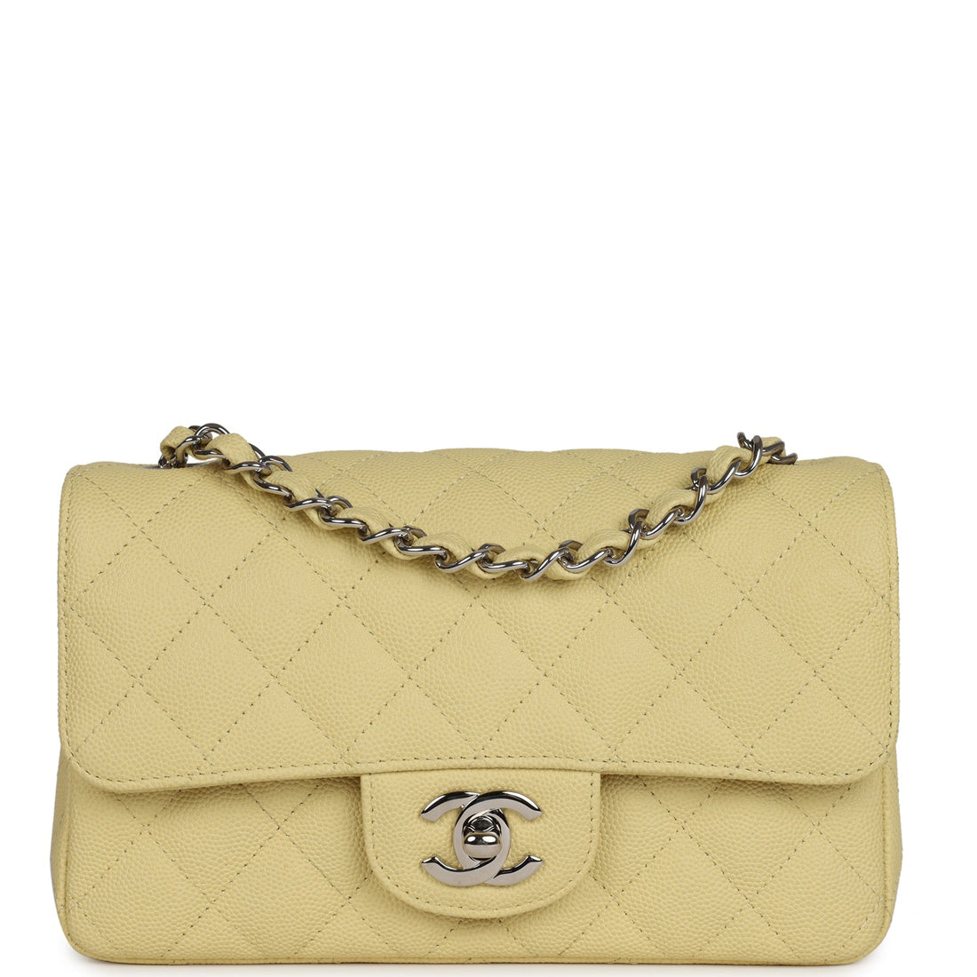 New Chanel Mini Rectangular Flap Yellow Caviar Silver Hardware