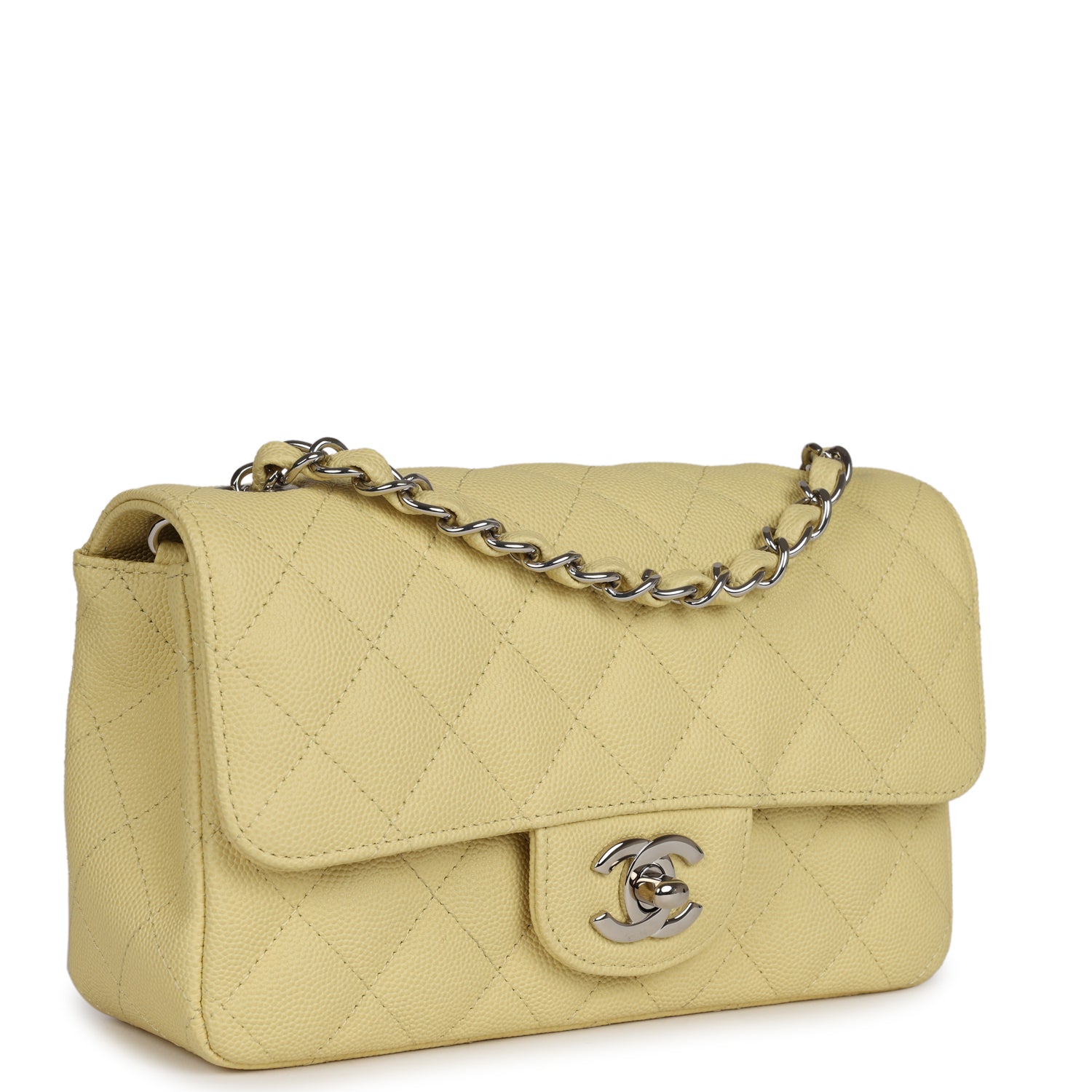 New Chanel Mini Rectangular Flap Yellow Caviar Silver Hardware