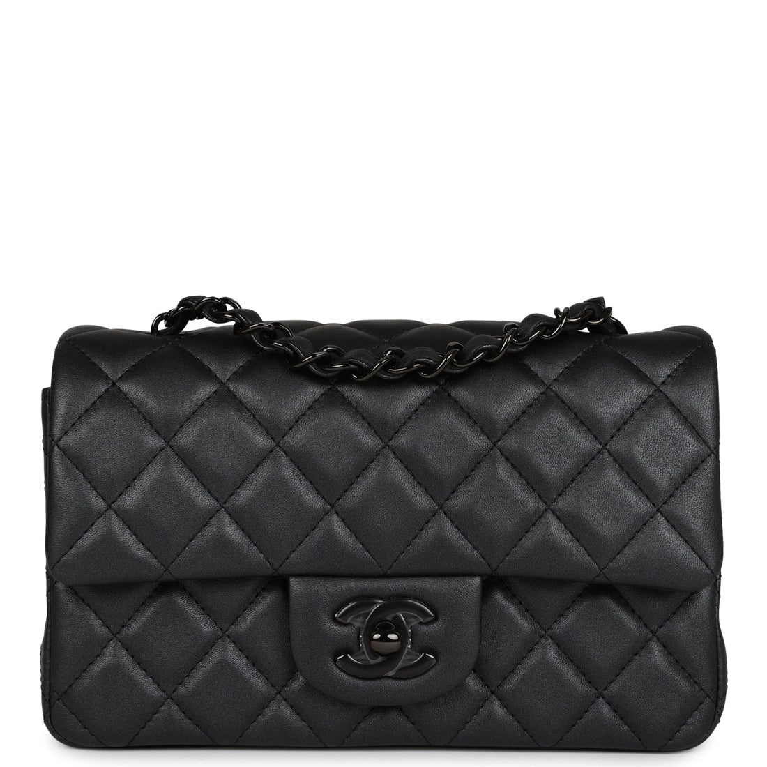 Chanel Mini Rectangular Flap So Black Iridescent Lambskin Black Hardware