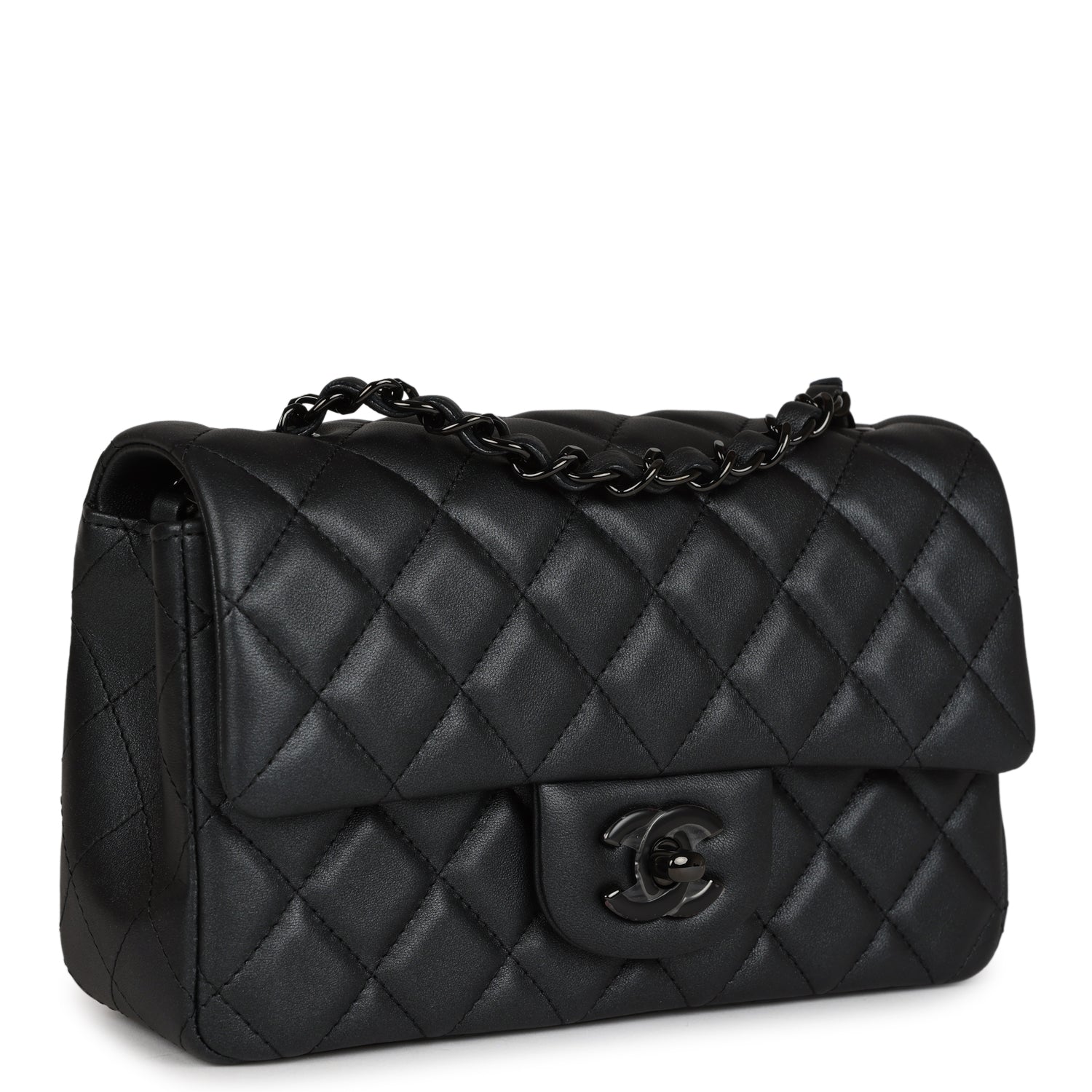 Chanel Mini Rectangular Flap So Black Iridescent Lambskin Black Hardware