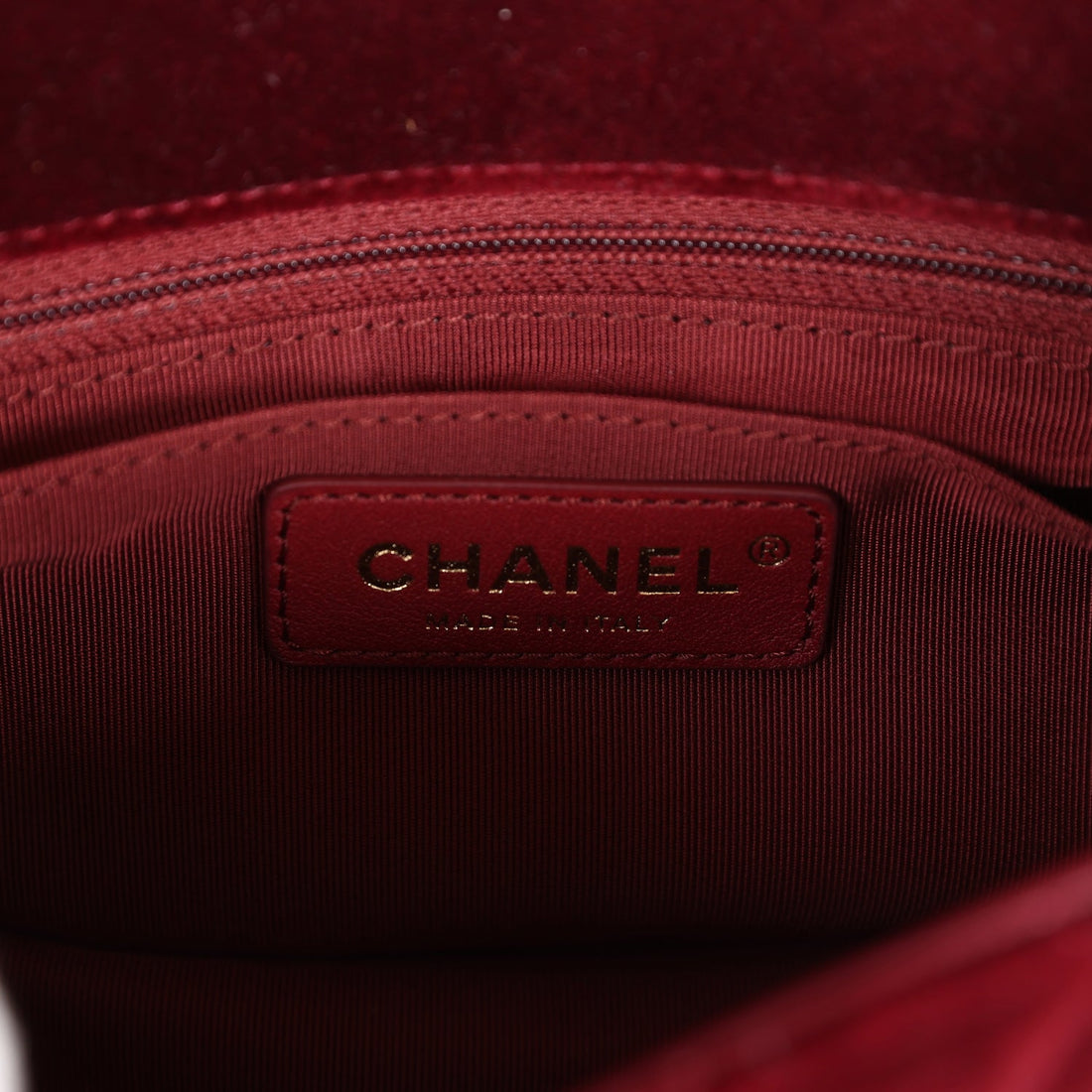 Chanel Pearl Crush Mini Square Flap Bag Burgundy Velvet Gold Hardware