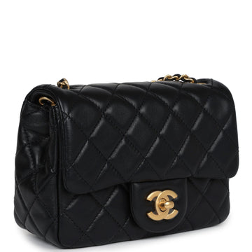 Chanel Mini Square Pearl Crush Flap Bag Black Lambskin Antique Gold Hardware