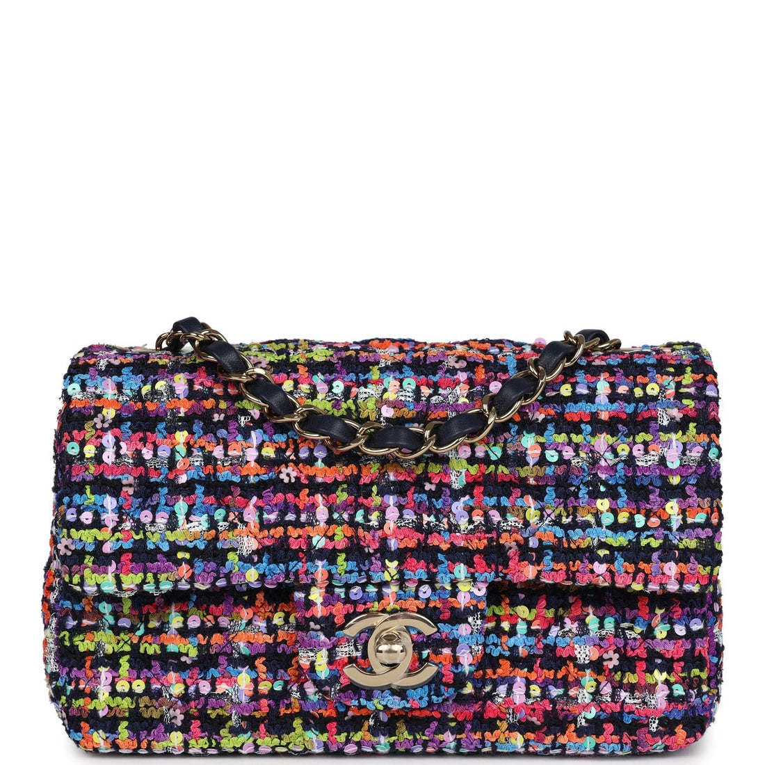 Chanel Mini Rectangular Flap Bag Multicolored Tweed and Sequins Gold Hardware
