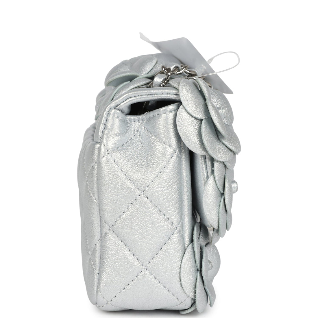 Chanel Mini Rectangular Camellia Flap Bag Silver Lambskin Silver Hardware