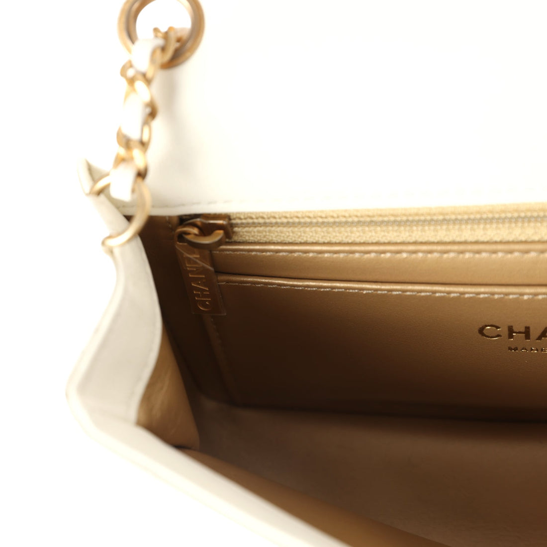New Chanel Mini Square Pearl Crush Flap Bag White Lambskin Antique Gold Hardware