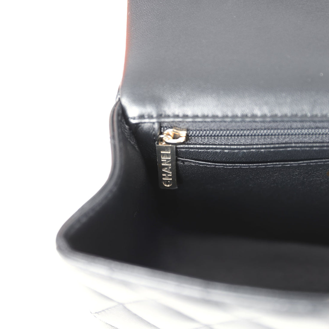 Chanel Mini Rectangular Top Handle Flap Bag Black Lambskin Light Gold Hardware