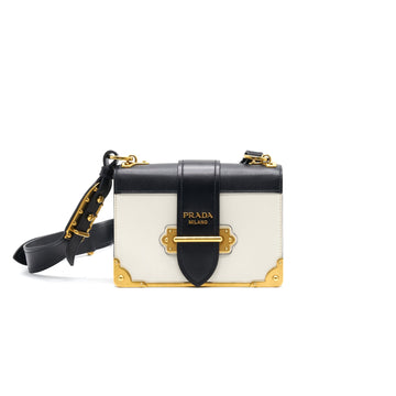 Prada Leather Cashier Bag White/ Black GHW