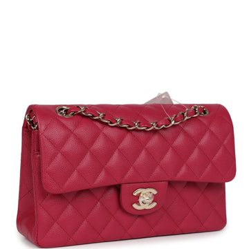 Chanel Small Classic Double Flap Dark Pink Caviar Light Gold Hardware