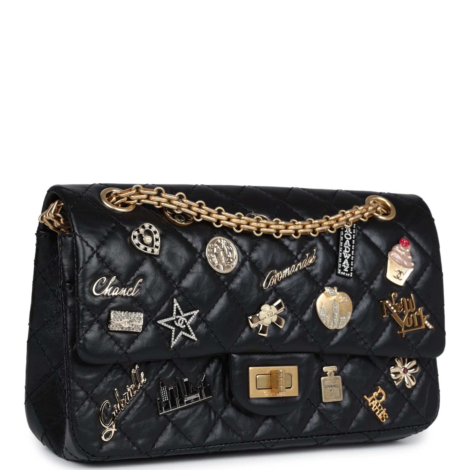 Chanel Small Reissue 225 2.55 Double Flap Lucky Charms Black Aged Calfskin Antique Gold Hardware