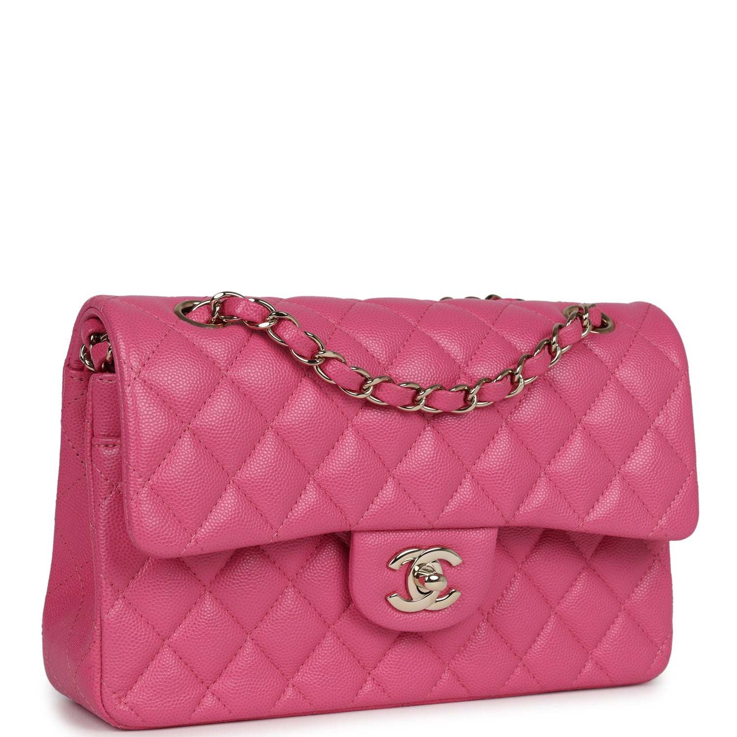 New Chanel Small Classic Double Flap Dark Pink Caviar Light Gold Hardware