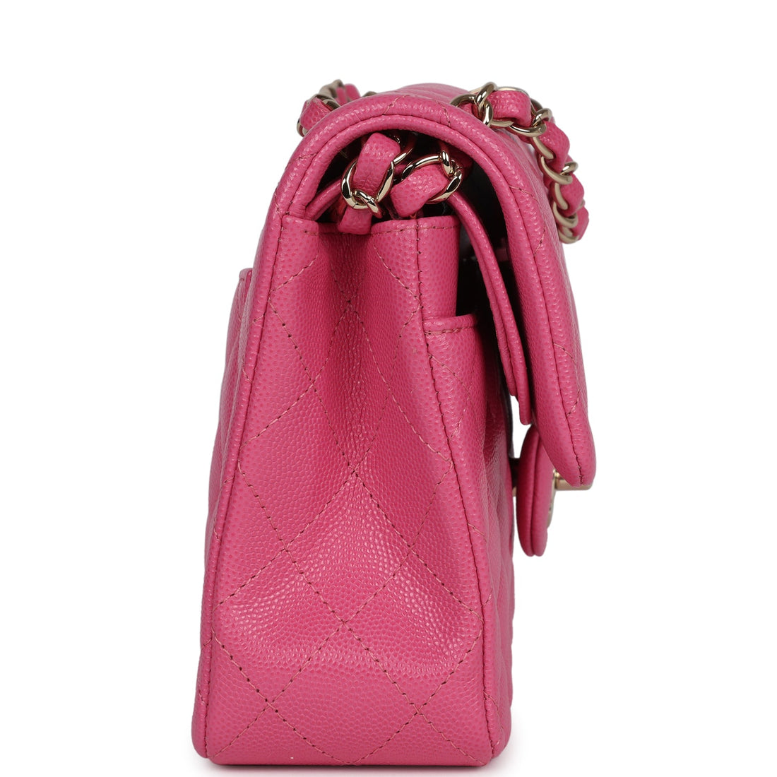 New Chanel Small Classic Double Flap Dark Pink Caviar Light Gold Hardware