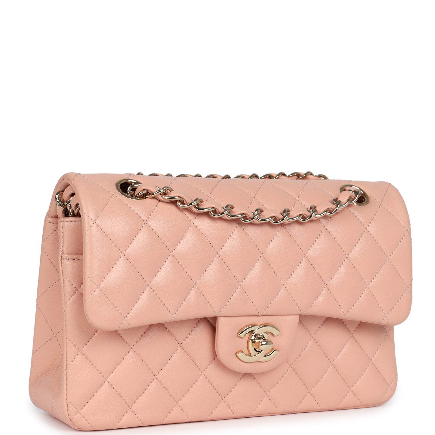 New Chanel Small Classic Double Flap Light Pink Lambskin Gold Hardware